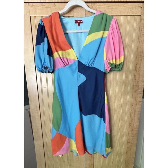 STAUD Milla Mini Dress Capri Coastal Marble Women's Size 4 Multicolor Colorful! - Picture 7 of 7